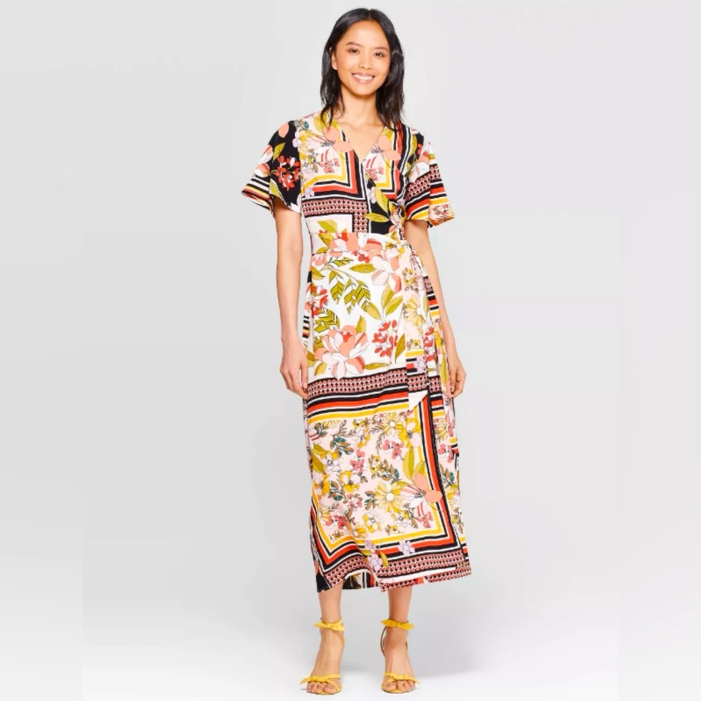 Who What Wear - Women’s V-Neck Multicolor Floral Wrap Dress - Size: XS